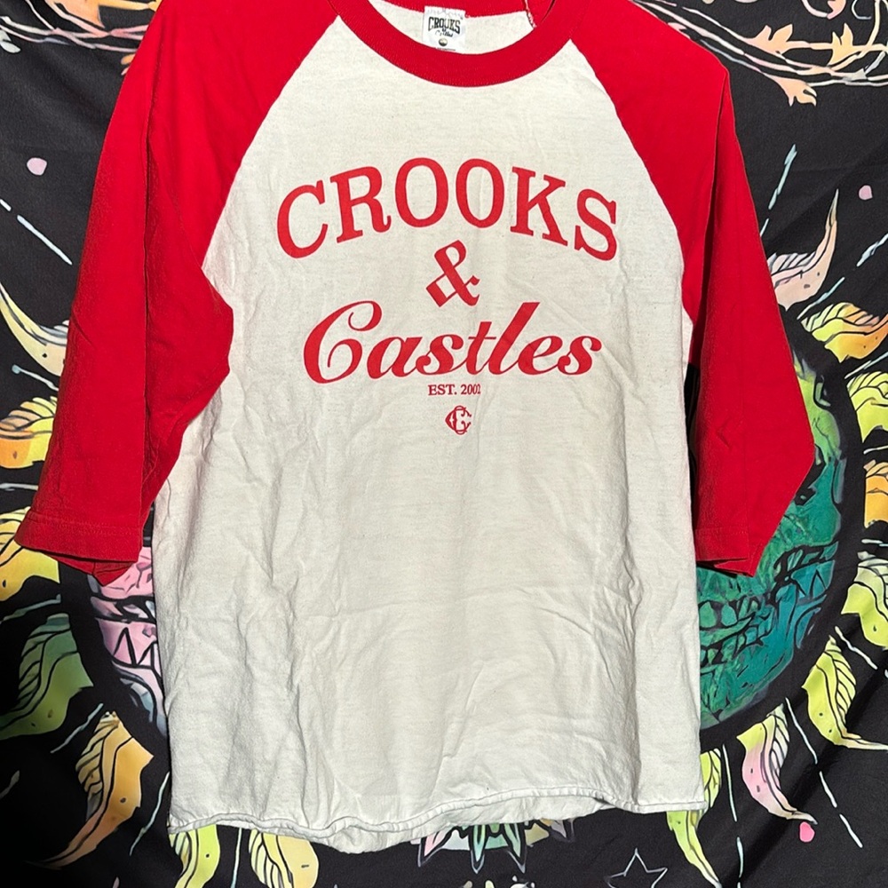 Crooks & Castles  Women’s Long Sleeve Baseball Henley  Shirt Size Medium